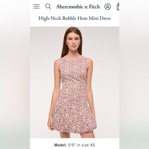 Abercrombie & Fitch XS High-Neck Bubble Hem Mini Dress Strawberry Print NWT
